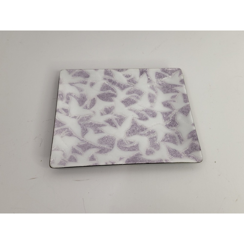 Tutanka Enamel on Copper Trinket Dish Lavender Bird Motif Rectangular Tray